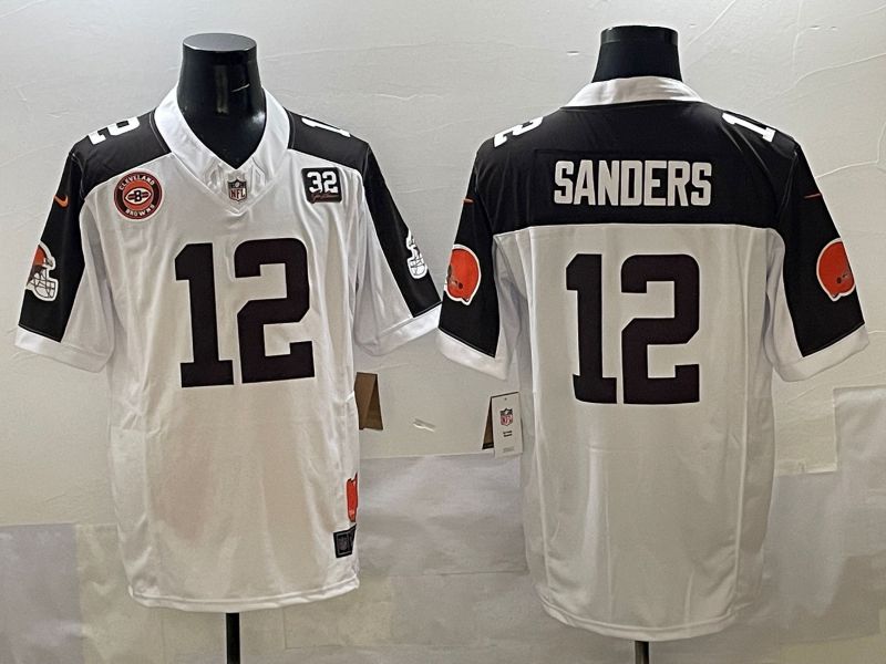 Men 2025 Cleveland Browns #12 Sanders white 3th generation Throwback Nike Limited NFL Jersey style 002->cleveland browns->NFL Jersey